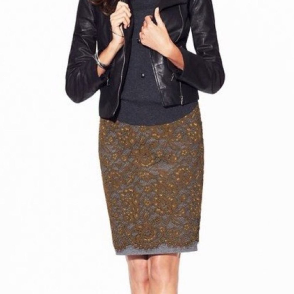 LOFT Lace Pencil Skirt / olive grey jersey